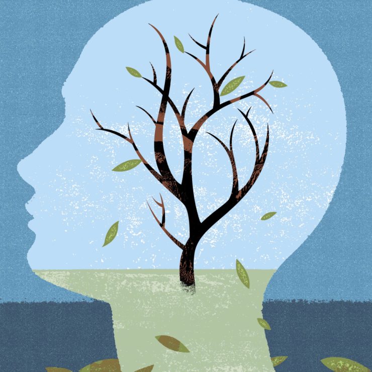 Silhouette of a head with a tree growing in the outline demonstrating the impact that Alzheimer's may have on the brain.